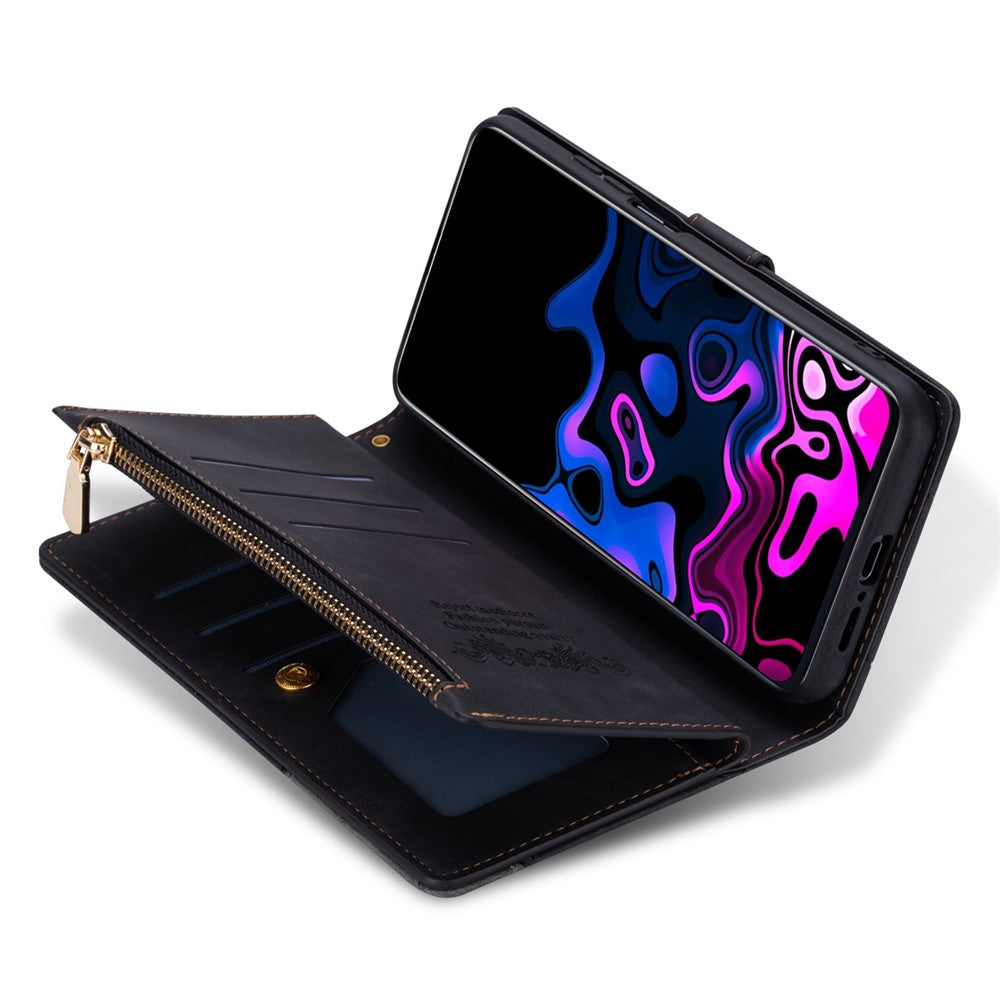 Telefoncover i PU-læder med lynlåslomme, farvekontrasterende design, tegnebogsfunktion og stander til Samsung Galaxy S22 5G