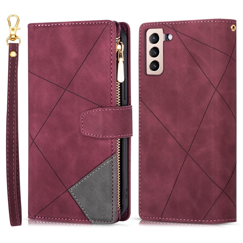 Telefoncover i PU-læder med lynlåslomme, farvekontrasterende design, tegnebogsfunktion og stander til Samsung Galaxy S22 5G