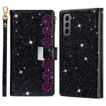 Stødsikkert Lasergraveret Glitrende Stjernedesign Lynlås Pung Cover med Rem til Samsung Galaxy S22+ 5G