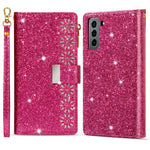 Stødsikkert Lasergraveret Glitrende Stjernedesign Lynlås Pung Cover med Rem til Samsung Galaxy S22+ 5G