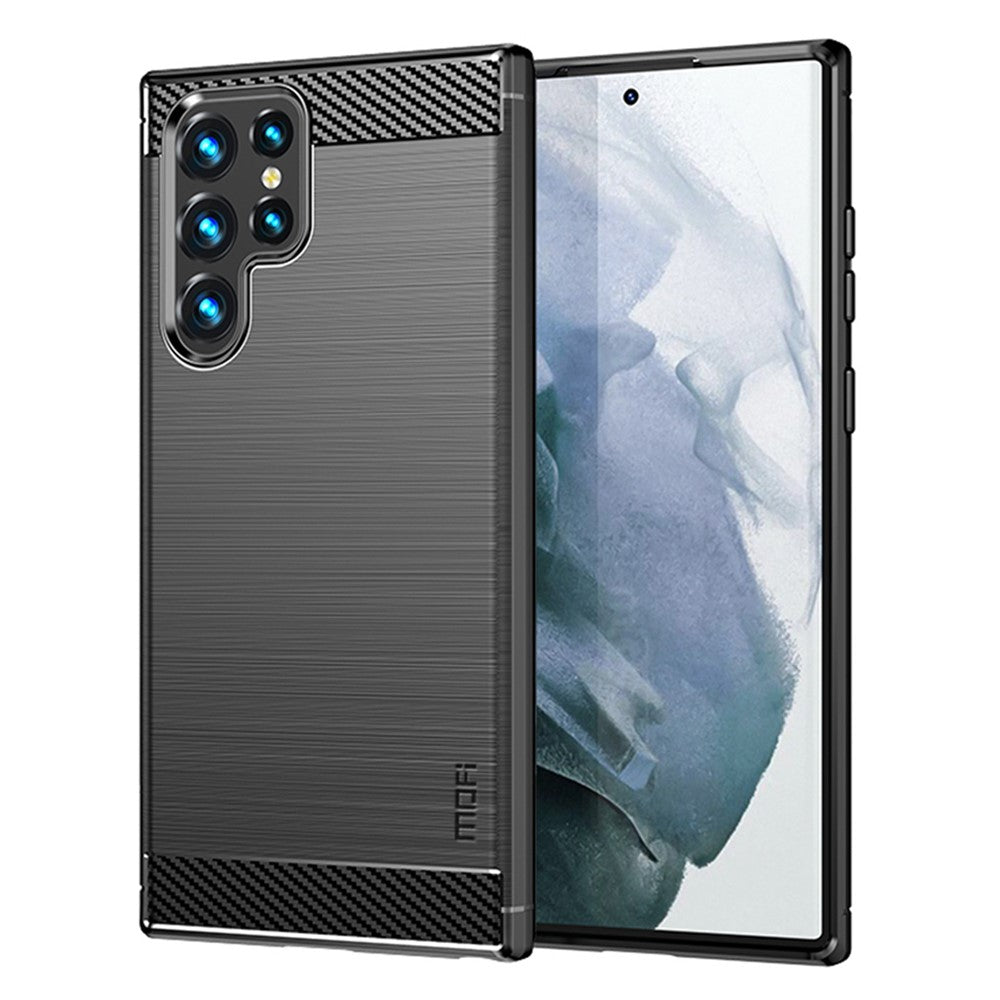 MOFI Brushed Carbon Fiber Design Soft TPU Cover Well-Protected Case for Samsung Galaxy S22 Ultra 5G