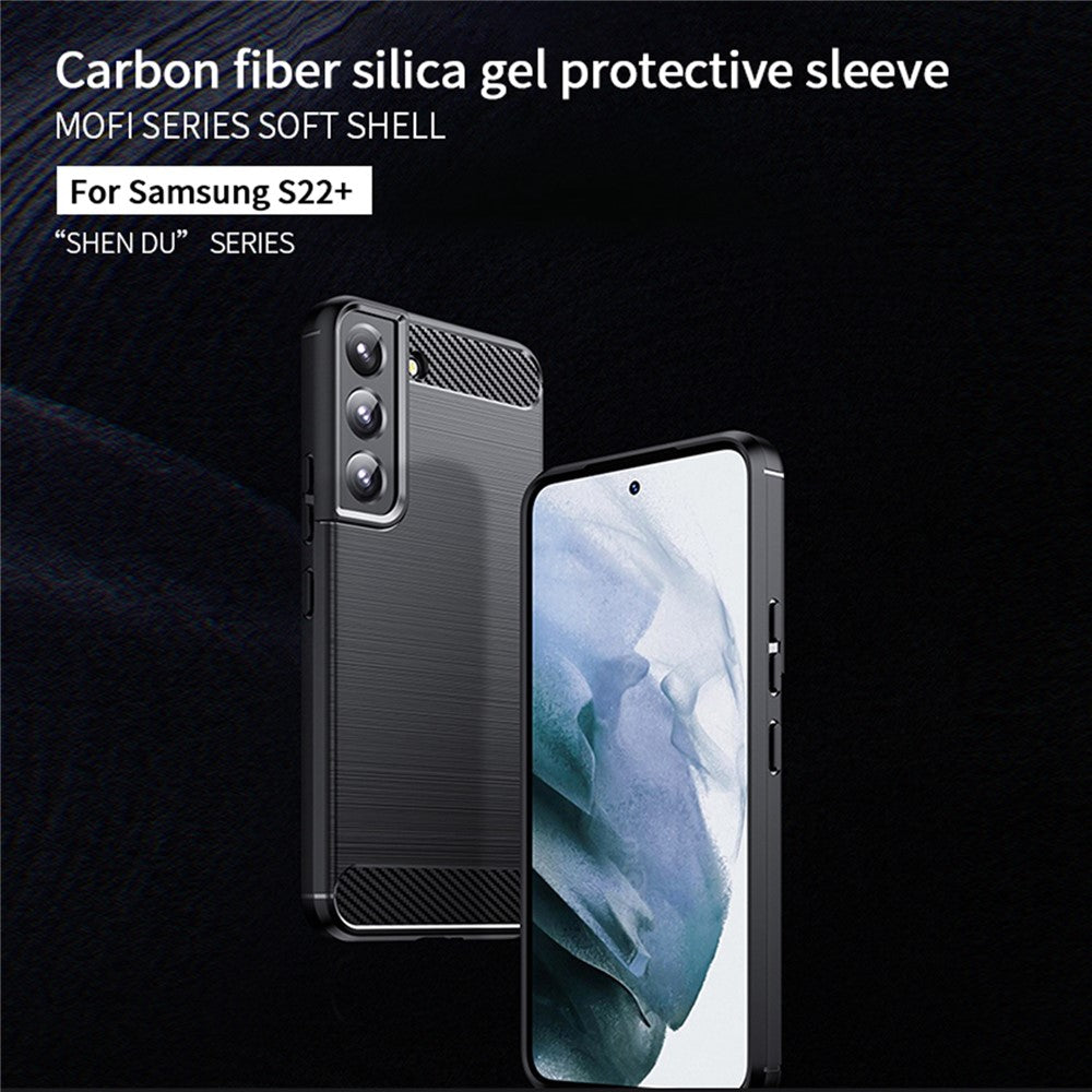 MOFI For Samsung Galaxy S22+ 5G Brushed Carbon Fiber Design Soft TPU Cover Well-Protected Phone Case