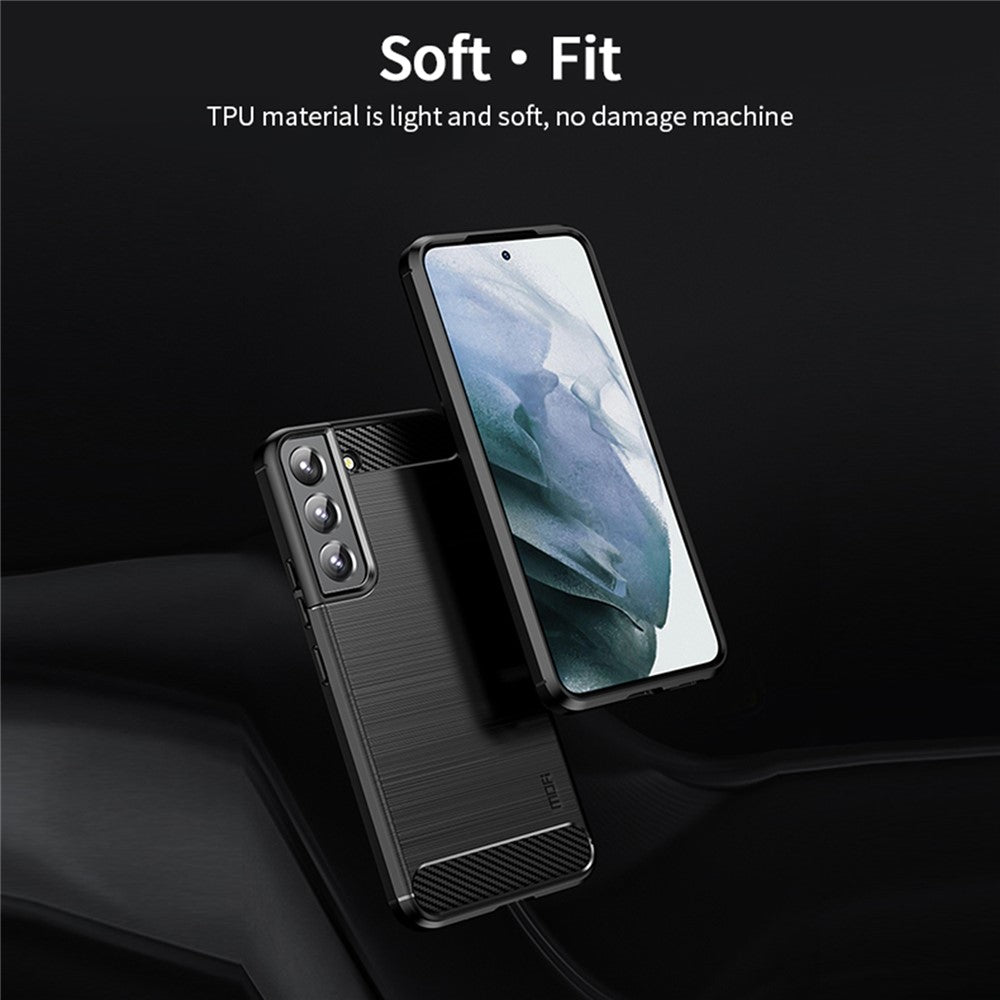 MOFI For Samsung Galaxy S22+ 5G Brushed Carbon Fiber Design Soft TPU Cover Well-Protected Phone Case