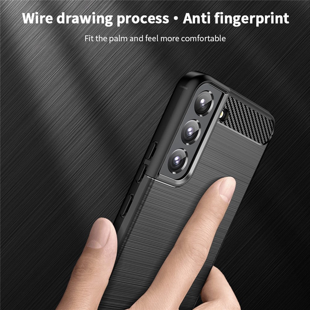 MOFI For Samsung Galaxy S22+ 5G Brushed Carbon Fiber Design Soft TPU Cover Well-Protected Phone Case