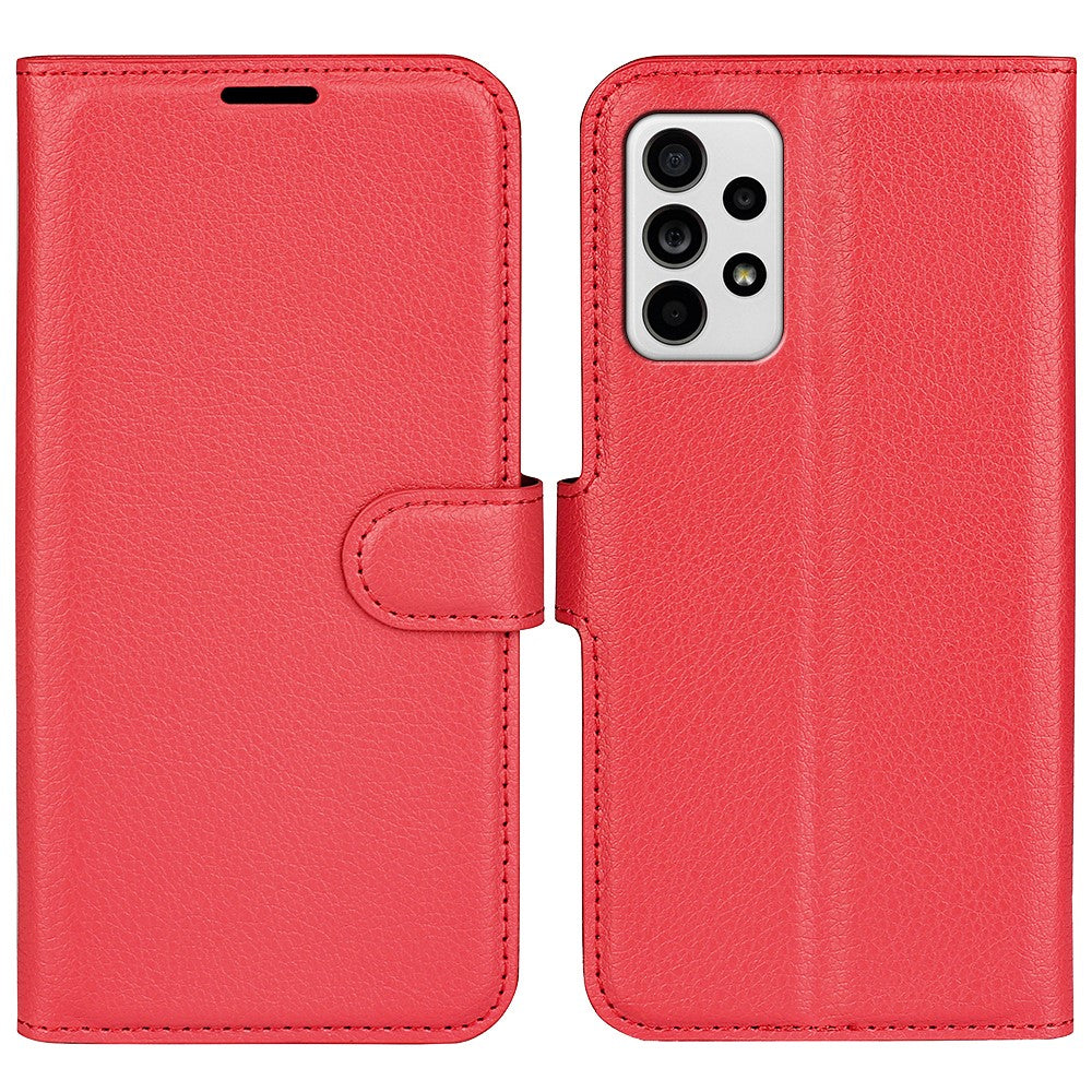 For Samsung Galaxy A33 5G Litchi Texture PU Leather Flip Stand Case Wallet Style Magnetic Clasp Protective Phone Cover
