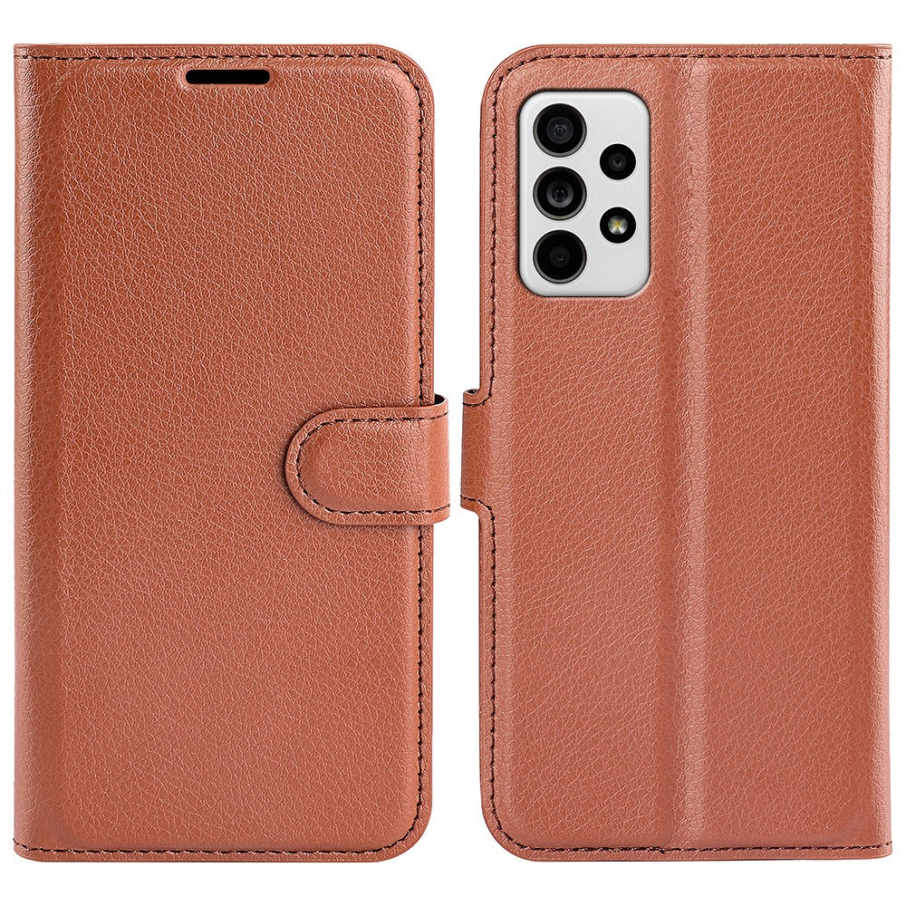 For Samsung Galaxy A33 5G Litchi Texture PU Leather Flip Stand Case Wallet Style Magnetic Clasp Protective Phone Cover