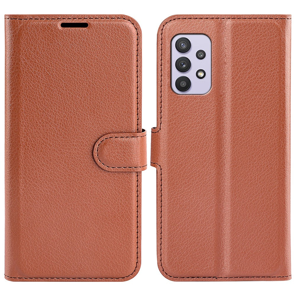 Samsung Galaxy A53 5G-folietui af PU-læder med litchitekstur, magnetisk lukning, ridsefast mobilbeskyttelse, stativ og pung