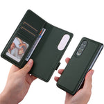 Stand Wallet PU Leather Cover Pen Slot Design Detachable Leather Coated PC Phone Case for Samsung Galaxy Z Fold3 5G