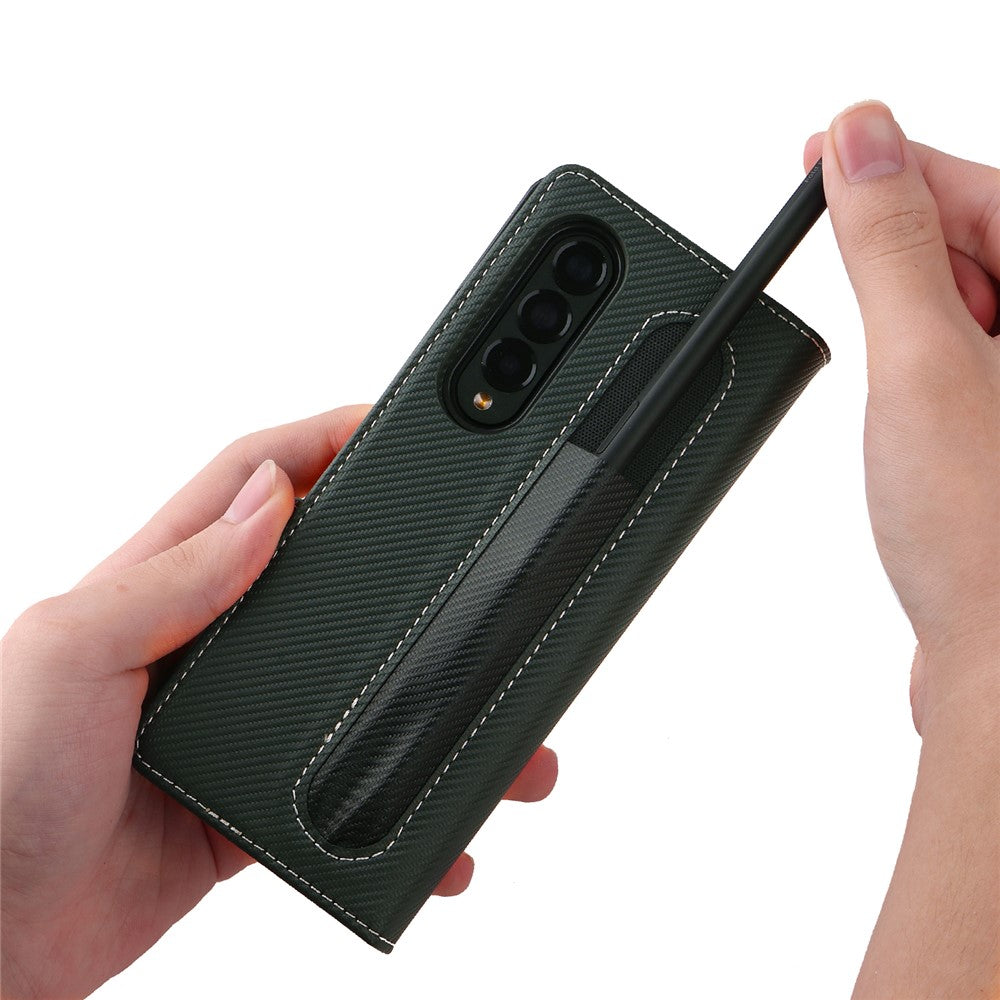 Stand Wallet PU Leather Cover Pen Slot Design Detachable Leather Coated PC Phone Case for Samsung Galaxy Z Fold3 5G