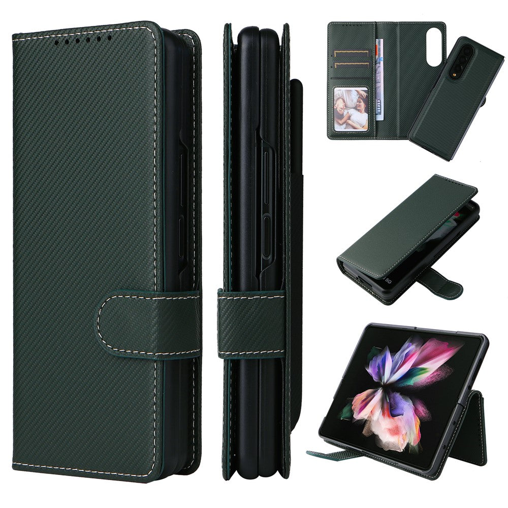 Stand Wallet PU Leather Cover Pen Slot Design Detachable Leather Coated PC Phone Case for Samsung Galaxy Z Fold3 5G