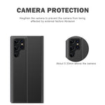 For Samsung Galaxy S22 Ultra 5G Anti-Drop Stand Folio Cover PU Leather View Window Phone Case