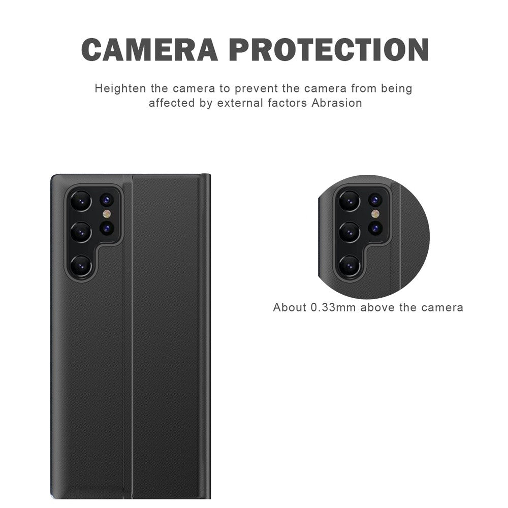 For Samsung Galaxy S22 Ultra 5G Anti-Drop Stand Folio Cover PU Leather View Window Phone Case