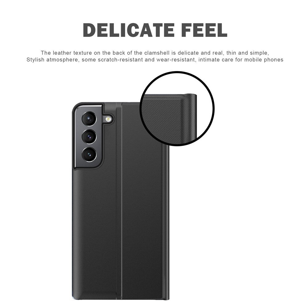 For Samsung Galaxy S22+ 5G View Window Anti-Fall Case PU Leather Auto-Absorbed Stand Phone Cover