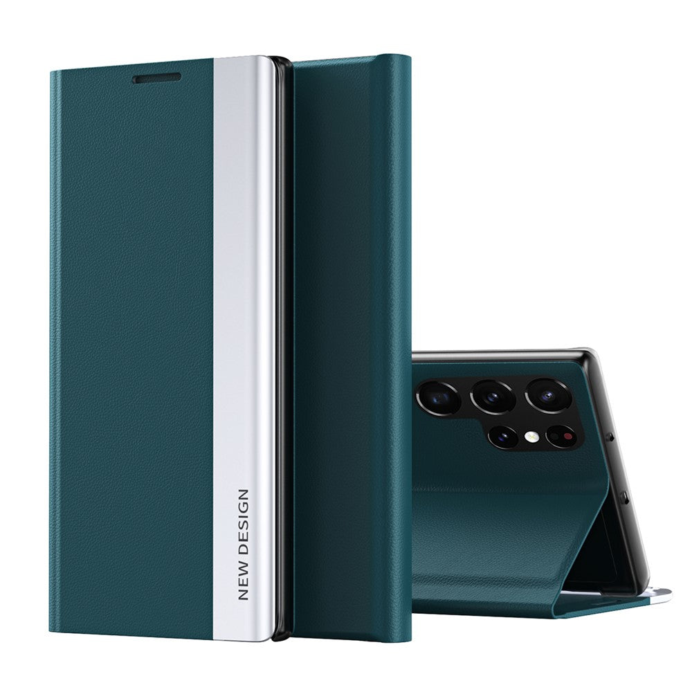 Light Slim Anti-drop PU Leather Phone Cover with Stand for Samsung Galaxy S22 Ultra 5G