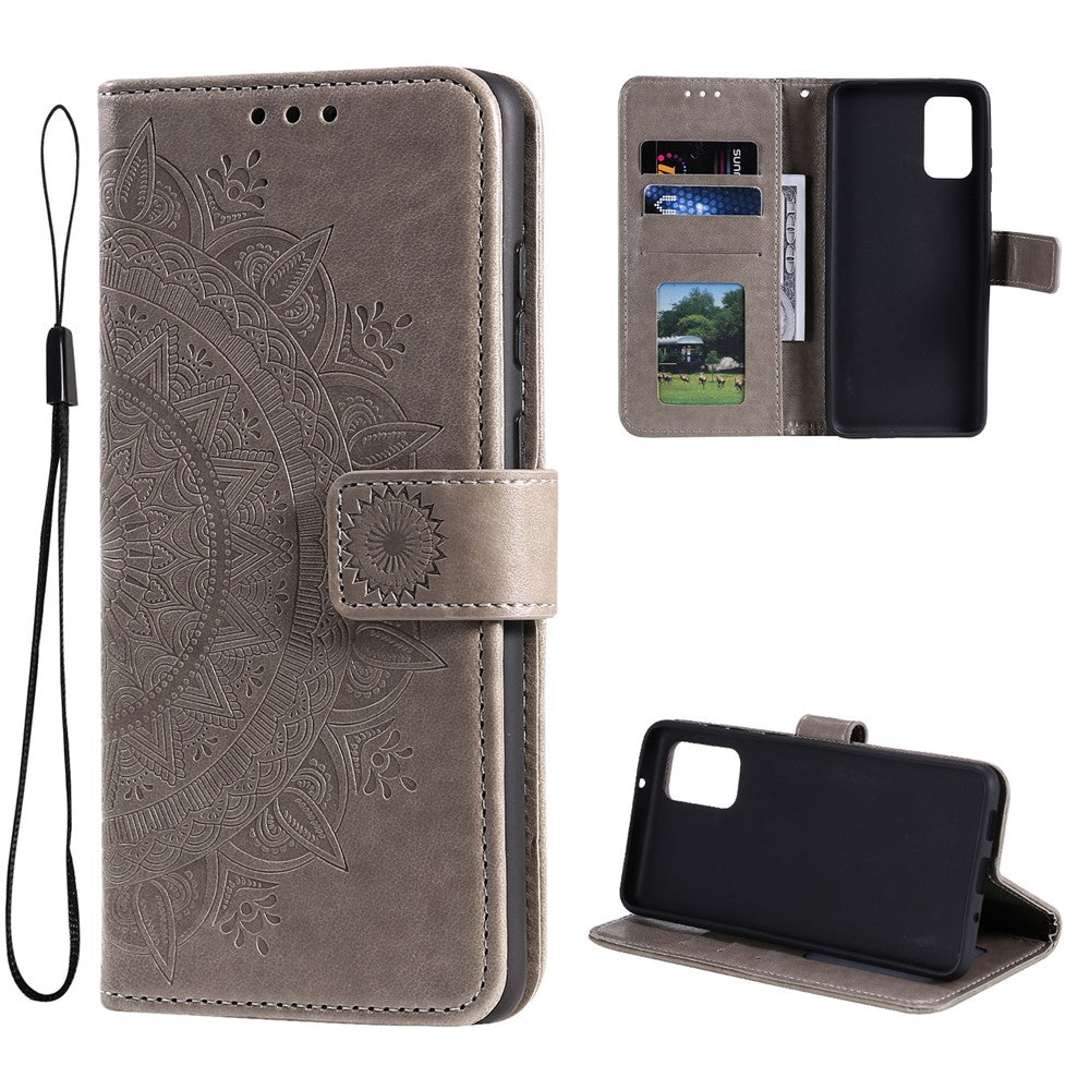 For Samsung Galaxy A33 5G Imprinted Mandala Flower PU Leather Phone Case Wallet Stand Design Flip Cover with Strap