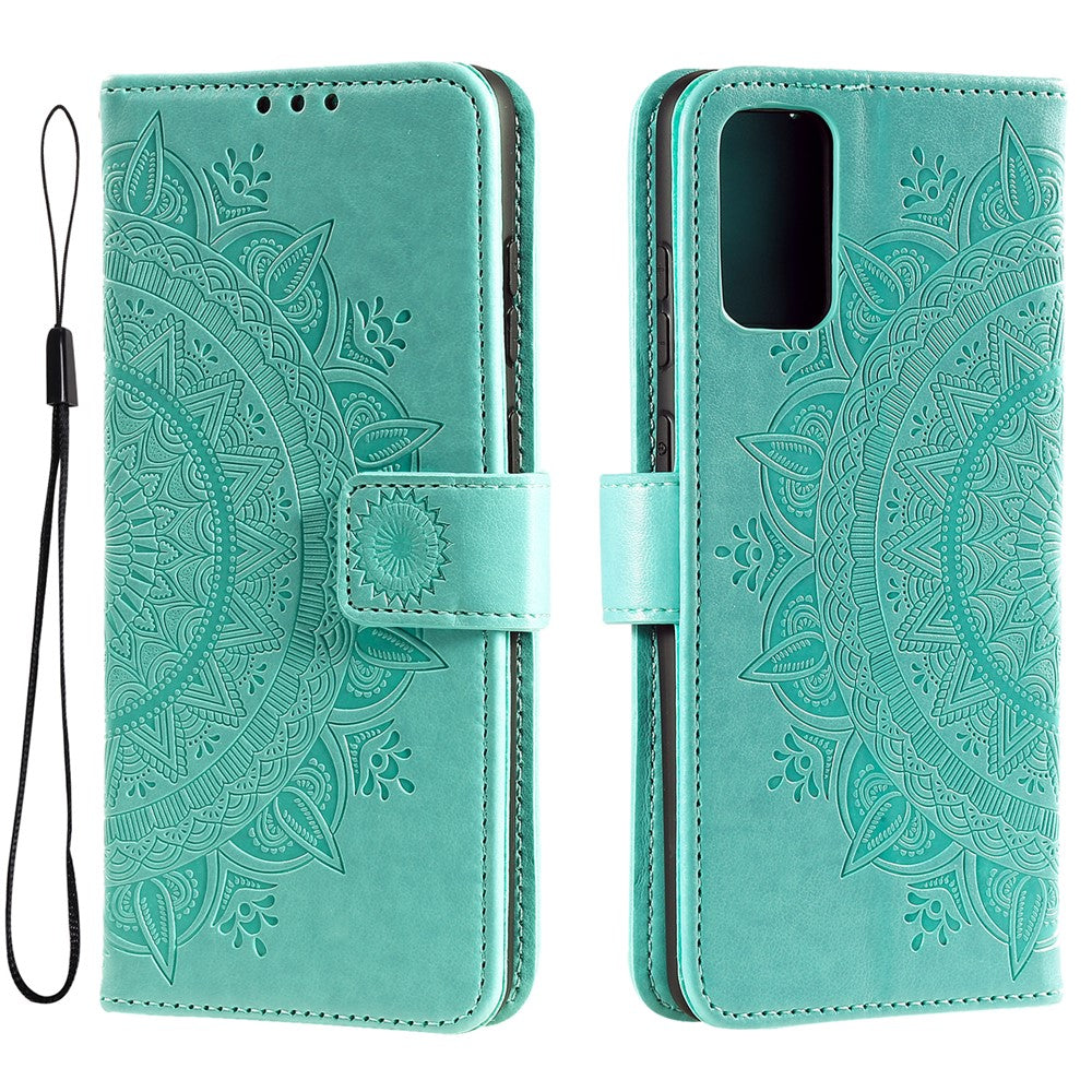 For Samsung Galaxy A33 5G Imprinted Mandala Flower PU Leather Phone Case Wallet Stand Design Flip Cover with Strap