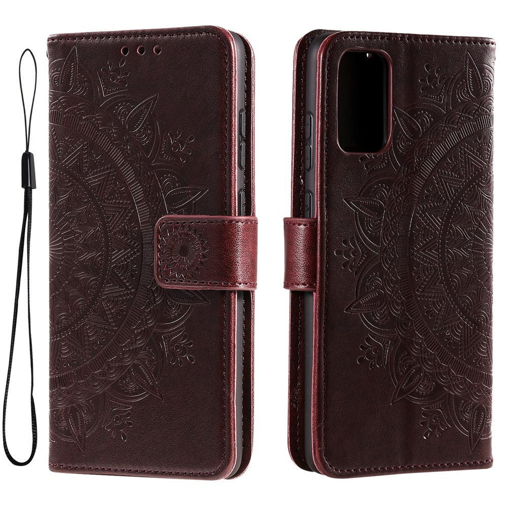 For Samsung Galaxy A33 5G Imprinted Mandala Flower PU Leather Phone Case Wallet Stand Design Flip Cover with Strap