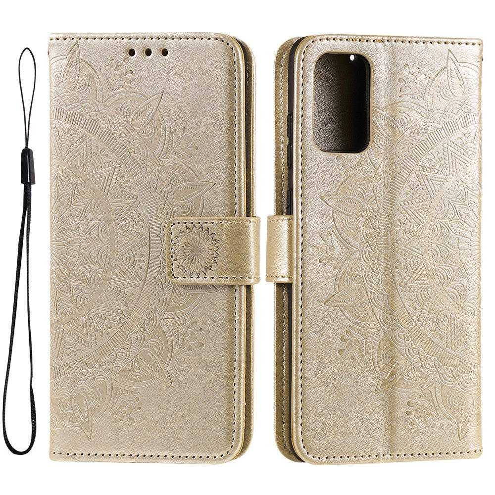 For Samsung Galaxy A33 5G Imprinted Mandala Flower PU Leather Phone Case Wallet Stand Design Flip Cover with Strap