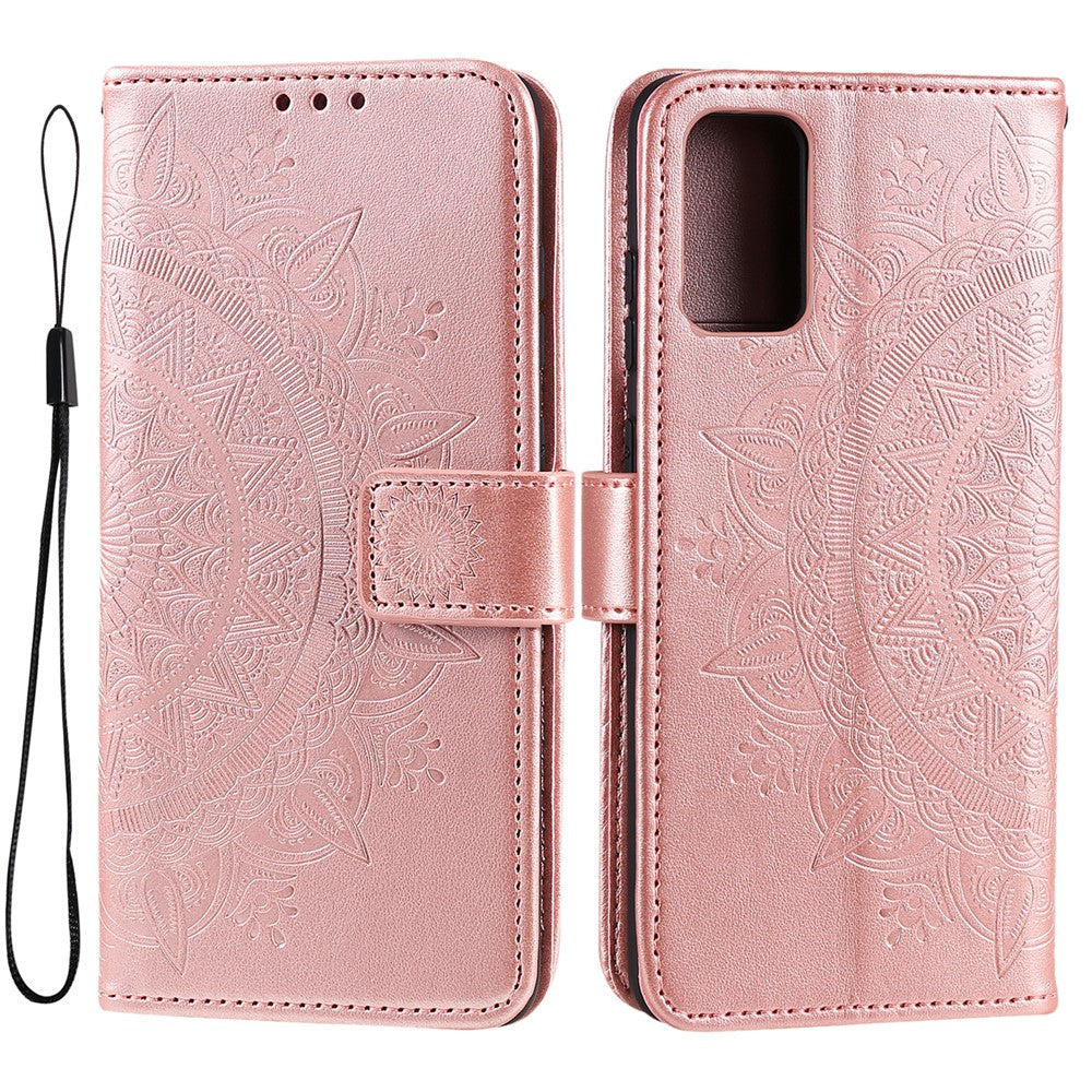 For Samsung Galaxy A33 5G Imprinted Mandala Flower PU Leather Phone Case Wallet Stand Design Flip Cover with Strap