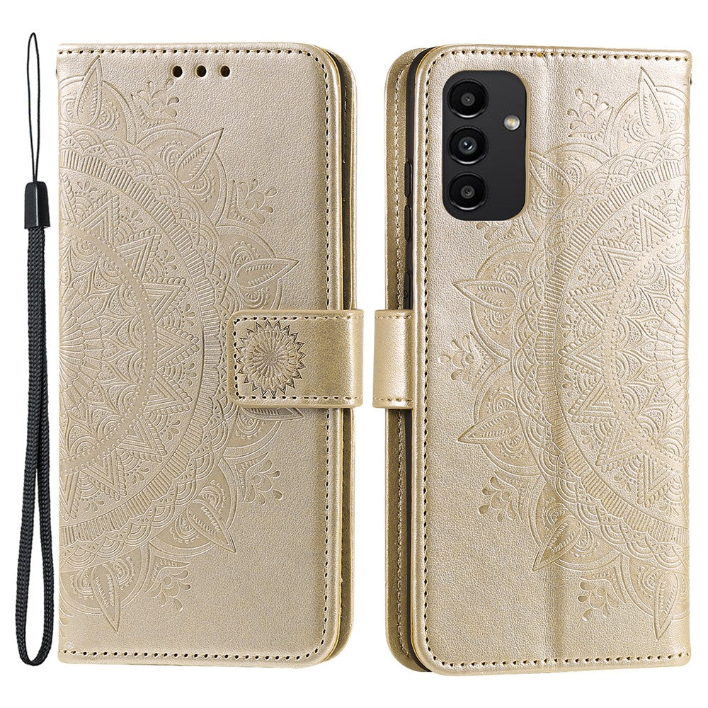 For Samsung Galaxy A13 4G Shockproof Wallet Stand Design Imprinted Mandala Flower PU Leather Phone Flip Cover Case