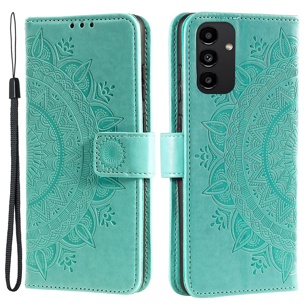 For Samsung Galaxy A13 4G Shockproof Wallet Stand Design Imprinted Mandala Flower PU Leather Phone Flip Cover Case