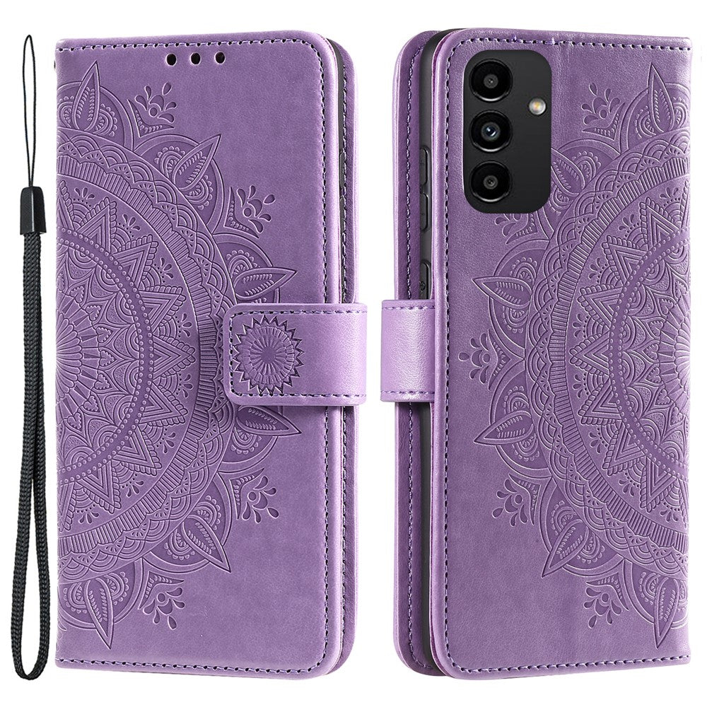 For Samsung Galaxy A13 4G Shockproof Wallet Stand Design Imprinted Mandala Flower PU Leather Phone Flip Cover Case