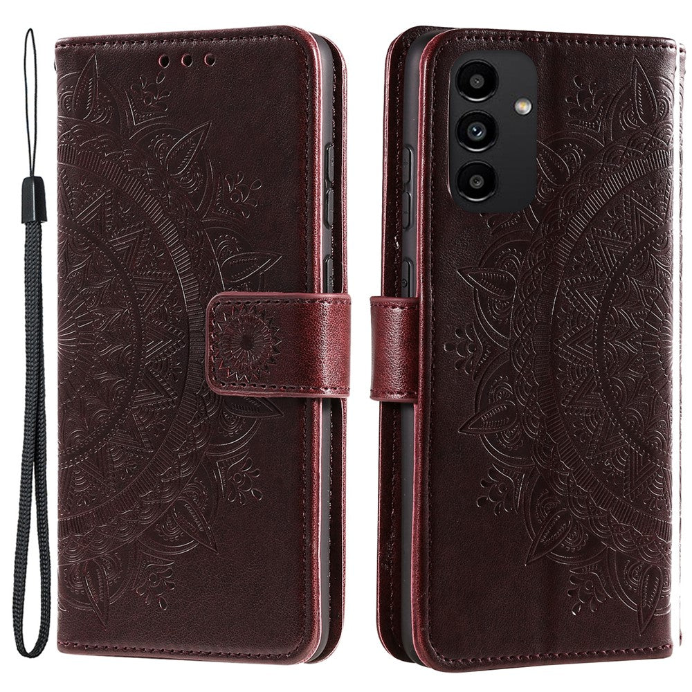 For Samsung Galaxy A13 4G Shockproof Wallet Stand Design Imprinted Mandala Flower PU Leather Phone Flip Cover Case