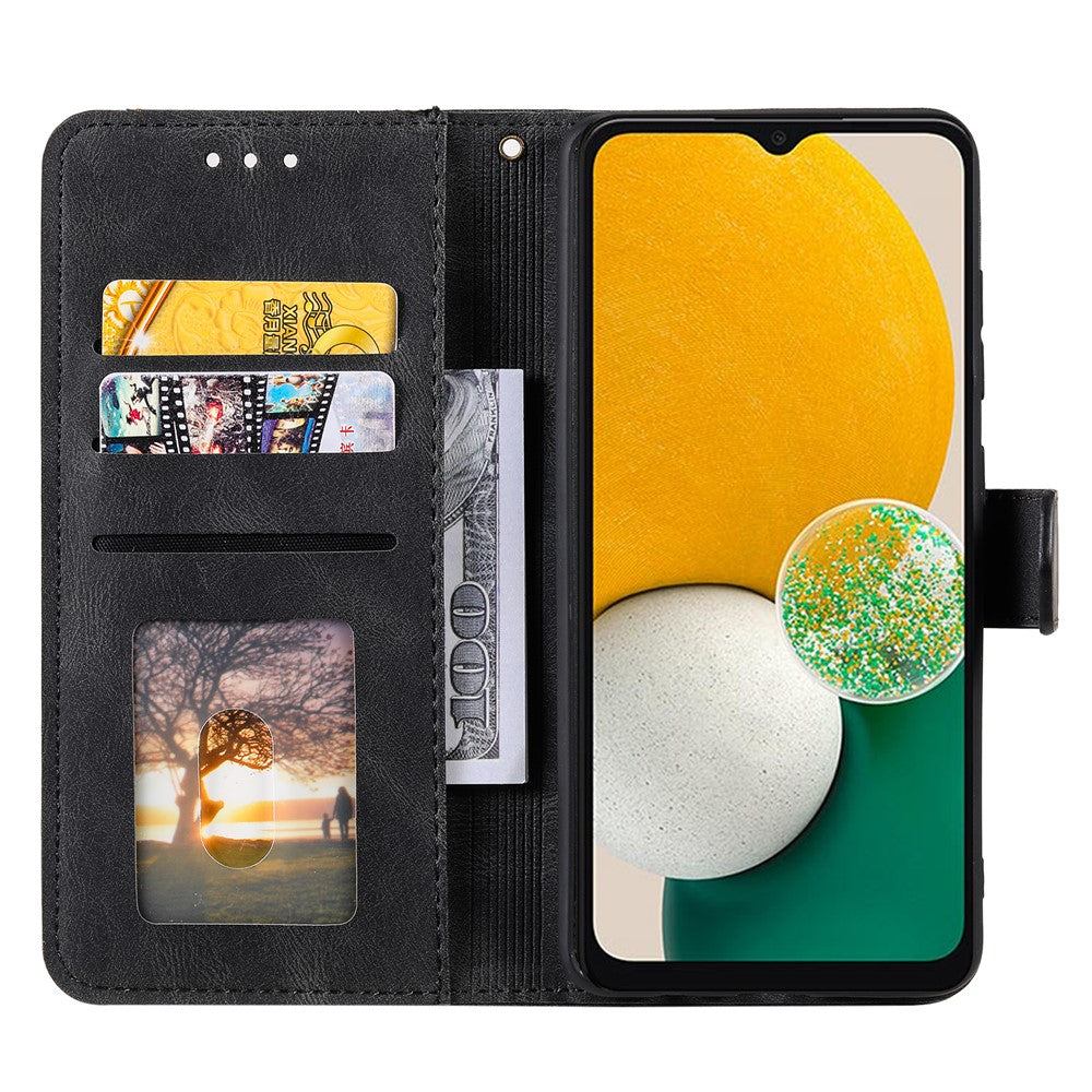 Håndrem Beskyttende Cover Sammenføjning PU-læder og TPU Telefon Flip Etui Syet Hudberørings Stativpung til Samsung Galaxy A13 4G