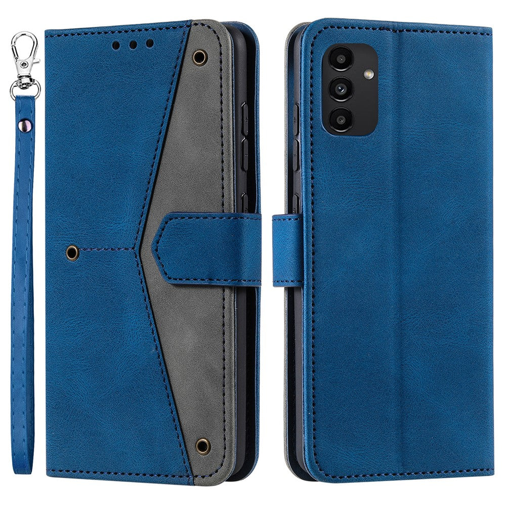 Håndrem Beskyttende Cover Sammenføjning PU-læder og TPU Telefon Flip Etui Syet Hudberørings Stativpung til Samsung Galaxy A13 4G