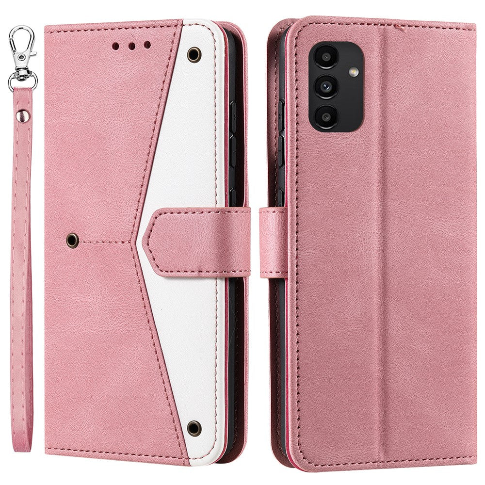 Håndrem Beskyttende Cover Sammenføjning PU-læder og TPU Telefon Flip Etui Syet Hudberørings Stativpung til Samsung Galaxy A13 4G