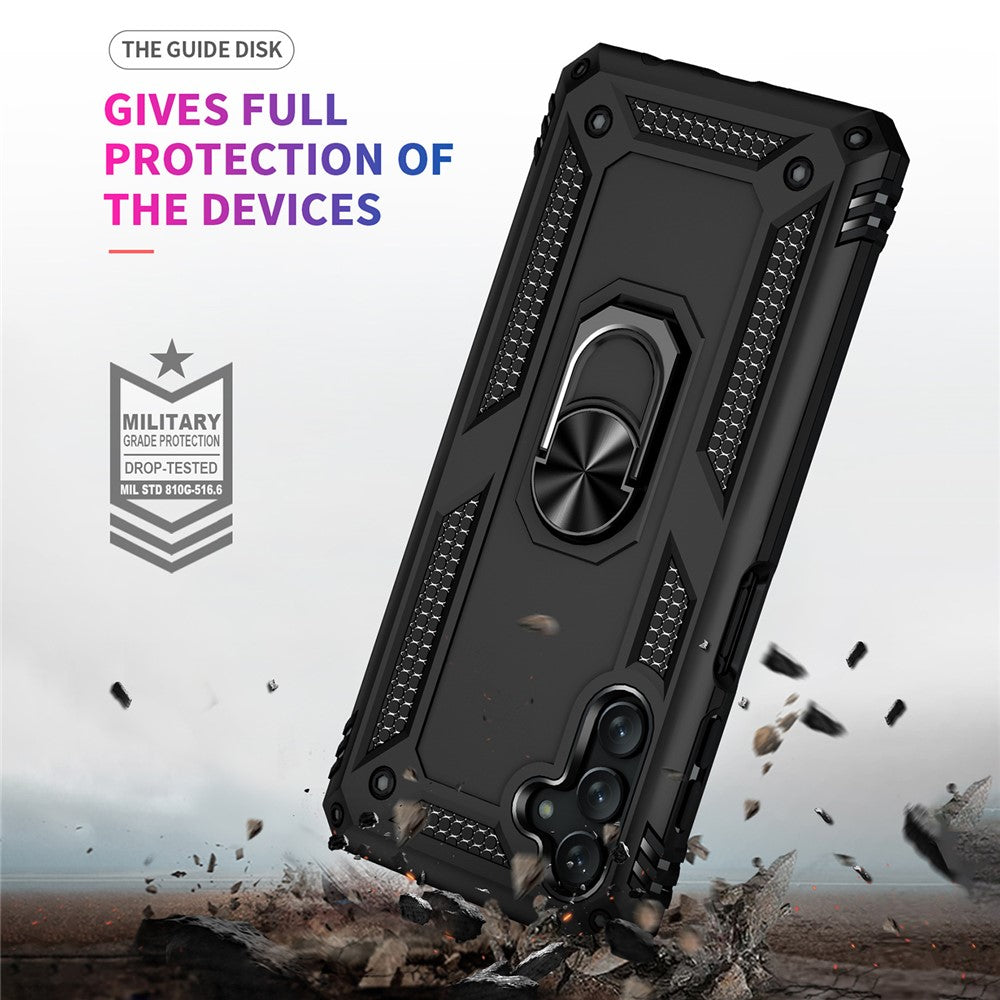 Militärklassad ringmonterad bilstativ med dubbla lager, mjukt och flexibelt TPU-hårt PC-skal för Samsung Galaxy A13 5G