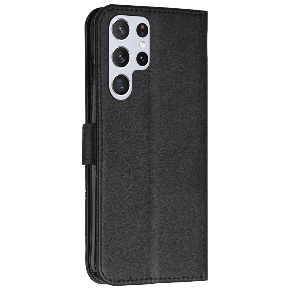 PU Leather Stand Feature Stitching Phone Wallet Cover Case with Strap for Samsung Galaxy S22 Ultra 5G
