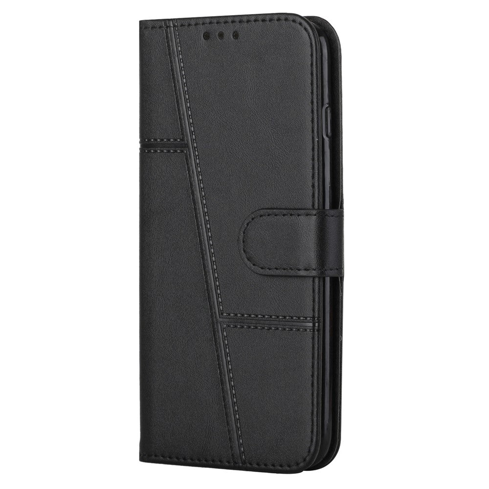 PU Leather Stand Feature Stitching Phone Wallet Cover Case with Strap for Samsung Galaxy S22 Ultra 5G