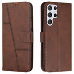PU Leather Stand Feature Stitching Phone Wallet Cover Case with Strap for Samsung Galaxy S22 Ultra 5G