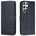 PU Leather Stand Feature Stitching Phone Wallet Cover Case with Strap for Samsung Galaxy S22 Ultra 5G