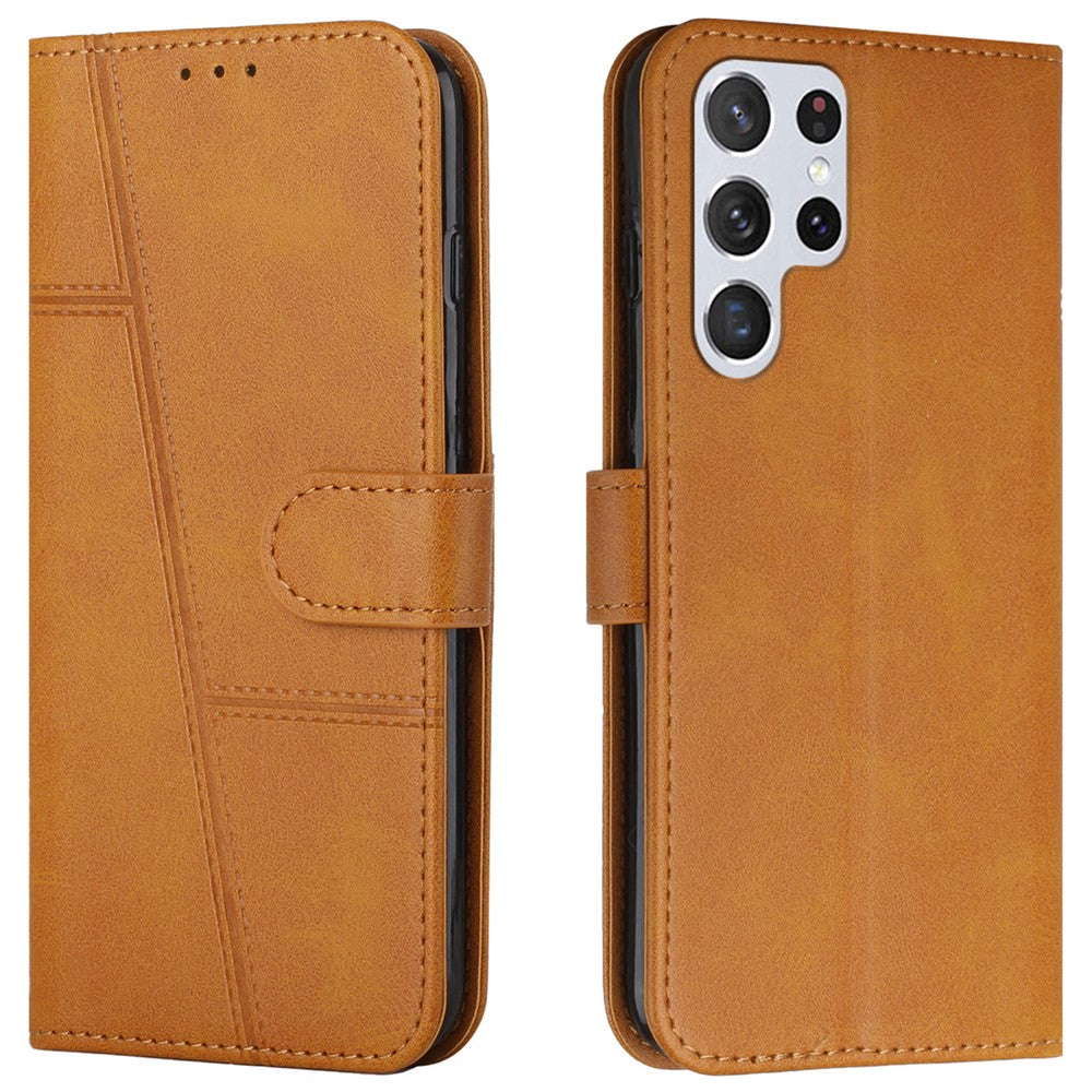 PU Leather Stand Feature Stitching Phone Wallet Cover Case with Strap for Samsung Galaxy S22 Ultra 5G
