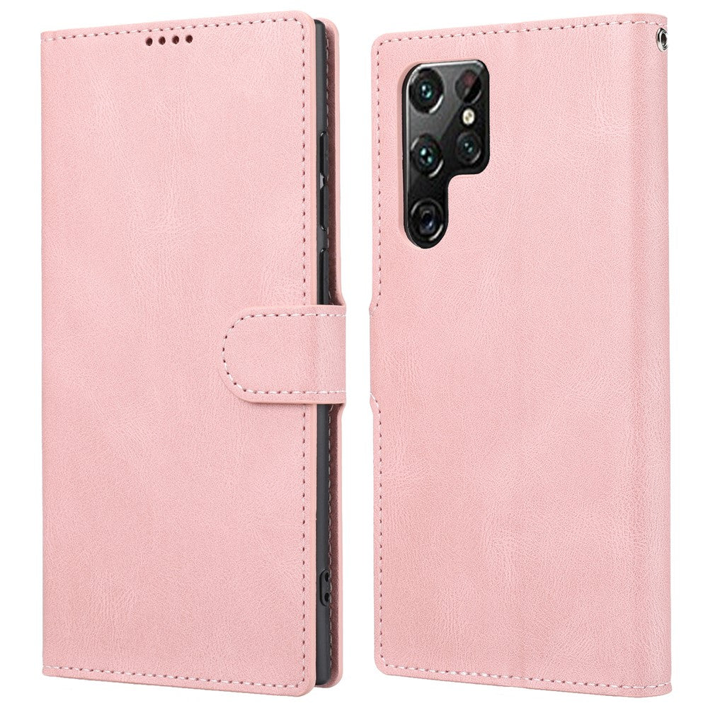 Classic Style PU Leather Magnetic Flip Folio Case Wallet Stand Drop Protection Cover for Samsung Galaxy S22 Ultra 5G