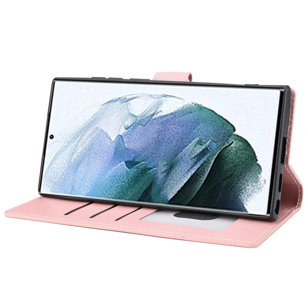 Klassiskt PU-lädermagnetiskt flipfodral med plånboksfodral och stativ för fallskydd till Samsung Galaxy S22 Ultra 5G