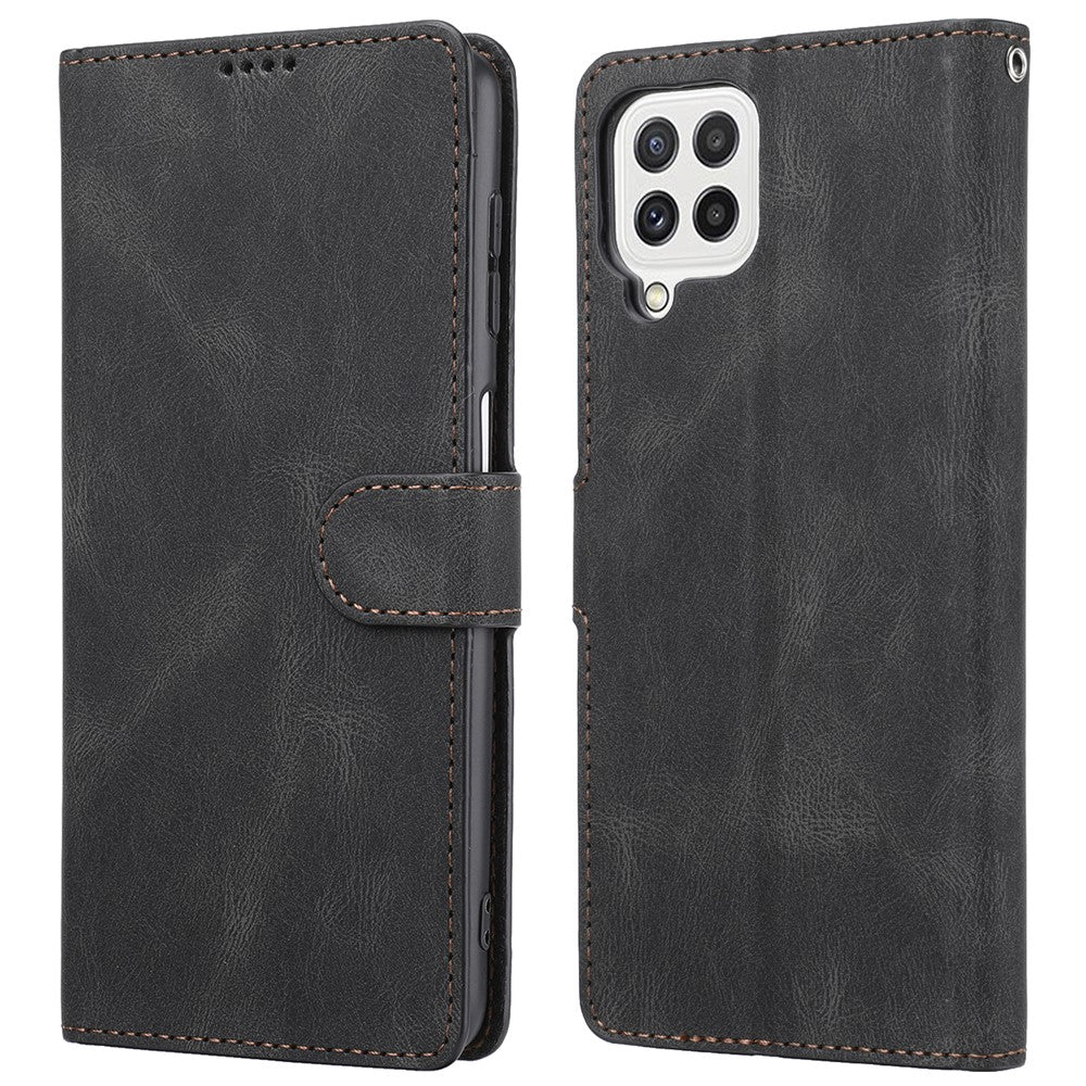 Klassisk PU-læder Flip Folio Cover pung stativ magnetisk beskyttelsescover med strop til Samsung Galaxy A22 4G (EU-version) / M32 (Global version)