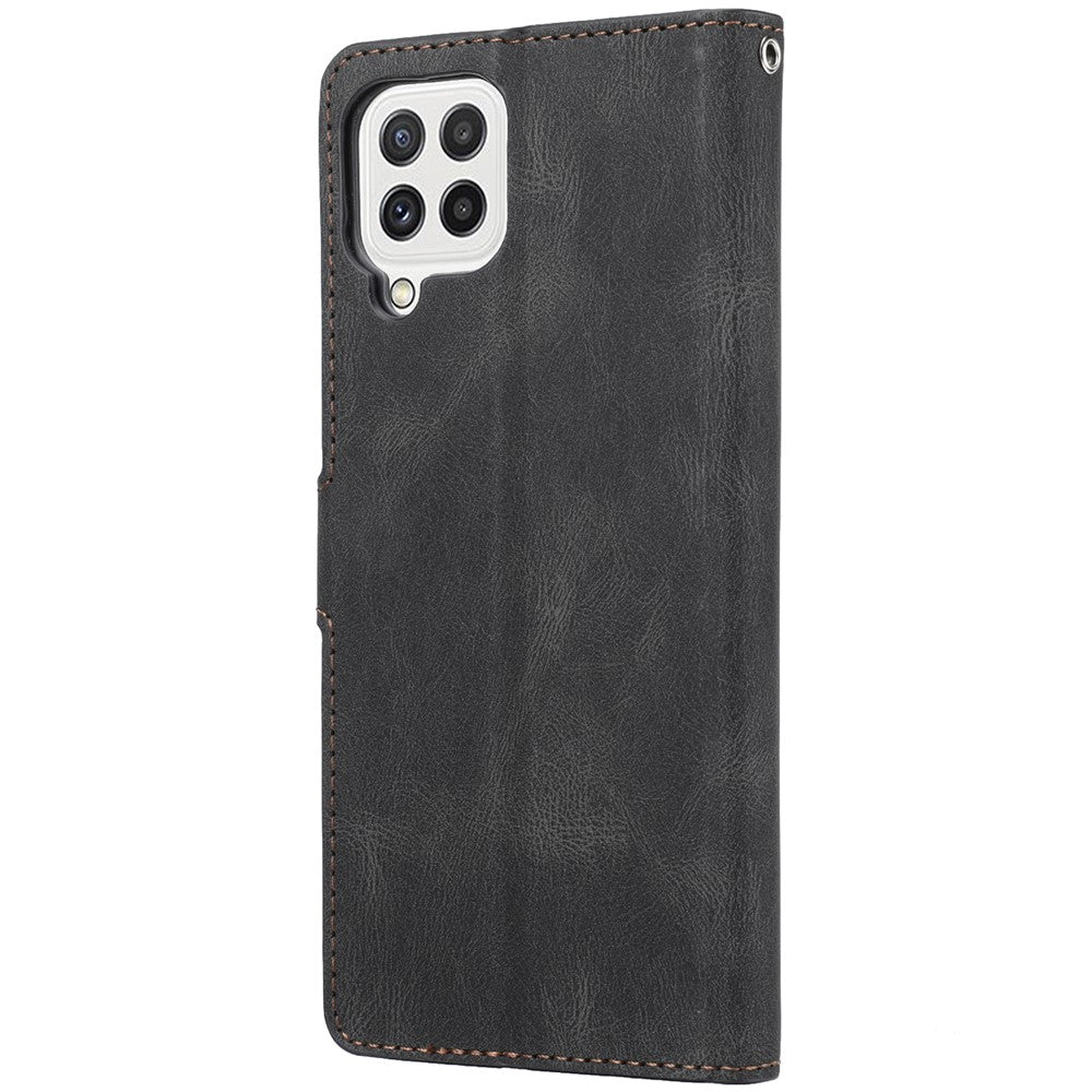 Klassisk PU-læder Flip Folio Cover pung stativ magnetisk beskyttelsescover med strop til Samsung Galaxy A22 4G (EU-version) / M32 (Global version)