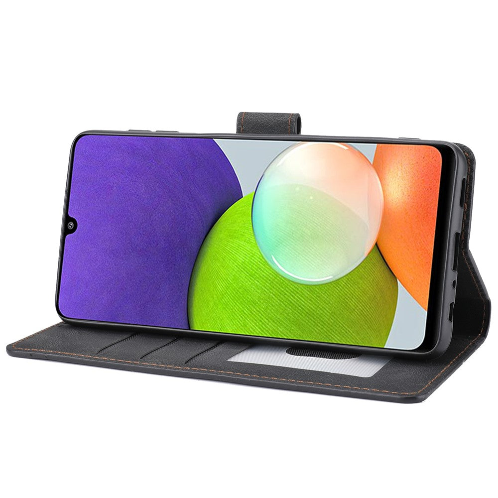Klassisk PU-læder Flip Folio Cover pung stativ magnetisk beskyttelsescover med strop til Samsung Galaxy A22 4G (EU-version) / M32 (Global version)