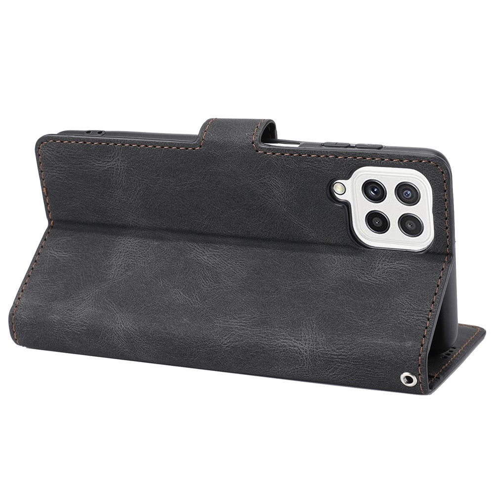 Klassisk PU-læder Flip Folio Cover pung stativ magnetisk beskyttelsescover med strop til Samsung Galaxy A22 4G (EU-version) / M32 (Global version)