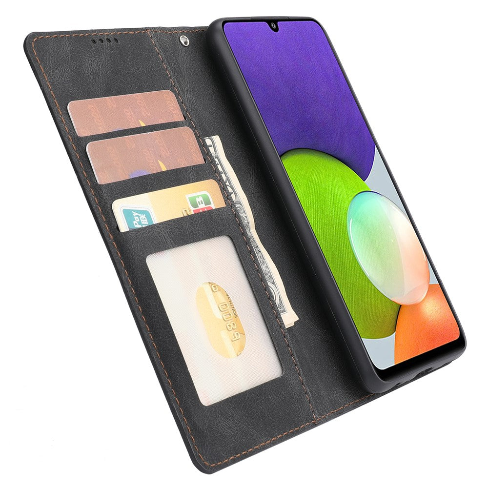 Klassisk PU-læder Flip Folio Cover pung stativ magnetisk beskyttelsescover med strop til Samsung Galaxy A22 4G (EU-version) / M32 (Global version)