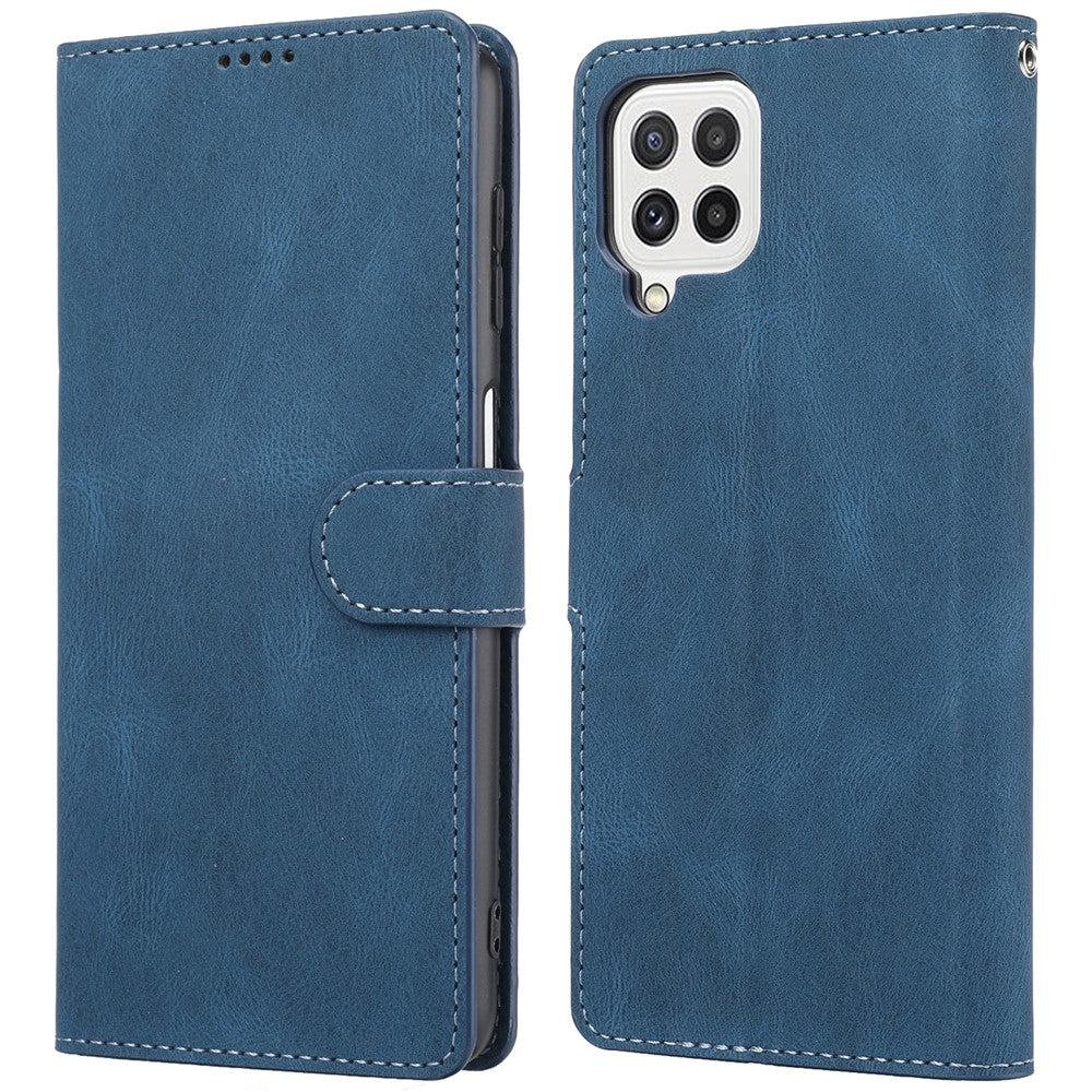 Klassisk PU-læder Flip Folio Cover pung stativ magnetisk beskyttelsescover med strop til Samsung Galaxy A22 4G (EU-version) / M32 (Global version)