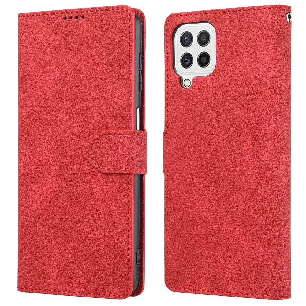 Klassisk PU-læder Flip Folio Cover pung stativ magnetisk beskyttelsescover med strop til Samsung Galaxy A22 4G (EU-version) / M32 (Global version)
