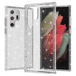 Glittrande TPU + PC-mobilskal med transparent design, 3,0 mm förtjockat, stötsäkert hybridmobilskydd för Samsung Galaxy S22 Ultra 5G