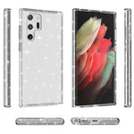 Glittrande TPU + PC-mobilskal med transparent design, 3,0 mm förtjockat, stötsäkert hybridmobilskydd för Samsung Galaxy S22 Ultra 5G