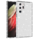 Glittrande TPU + PC-mobilskal med transparent design, 3,0 mm förtjockat, stötsäkert hybridmobilskydd för Samsung Galaxy S22 Ultra 5G