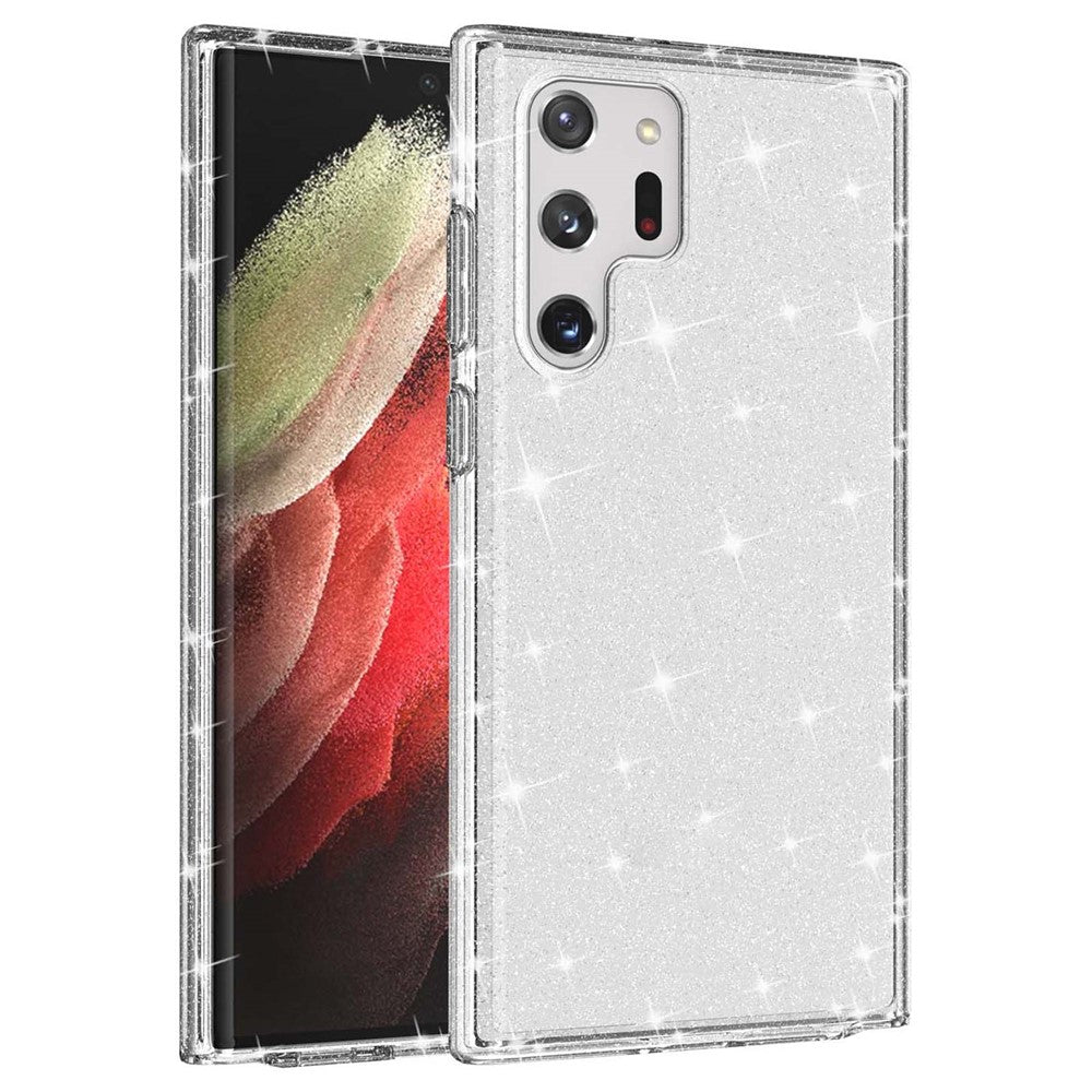 Glittrande TPU + PC-mobilskal med transparent design, 3,0 mm förtjockat, stötsäkert hybridmobilskydd för Samsung Galaxy S22 Ultra 5G