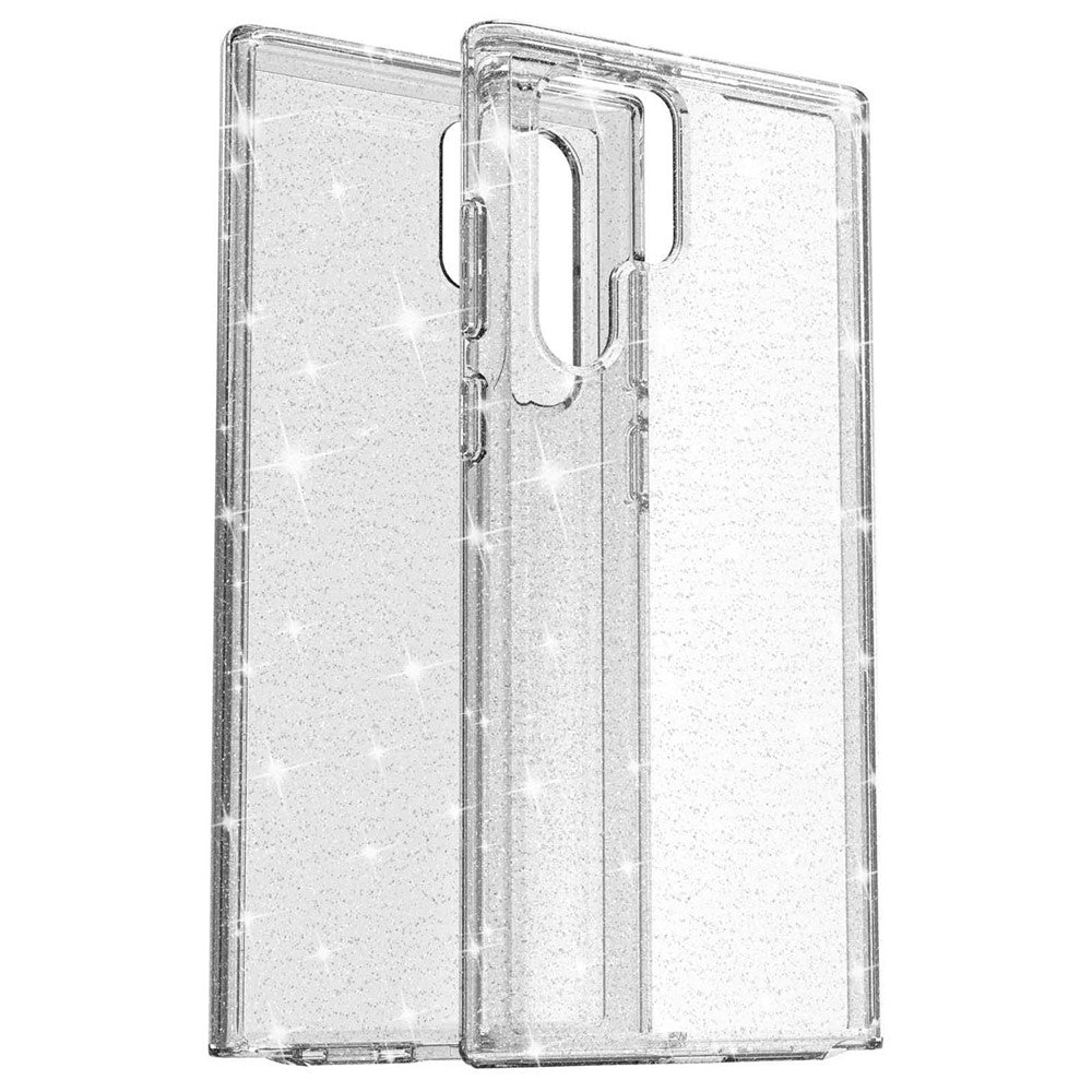 Glittrande TPU + PC-mobilskal med transparent design, 3,0 mm förtjockat, stötsäkert hybridmobilskydd för Samsung Galaxy S22 Ultra 5G